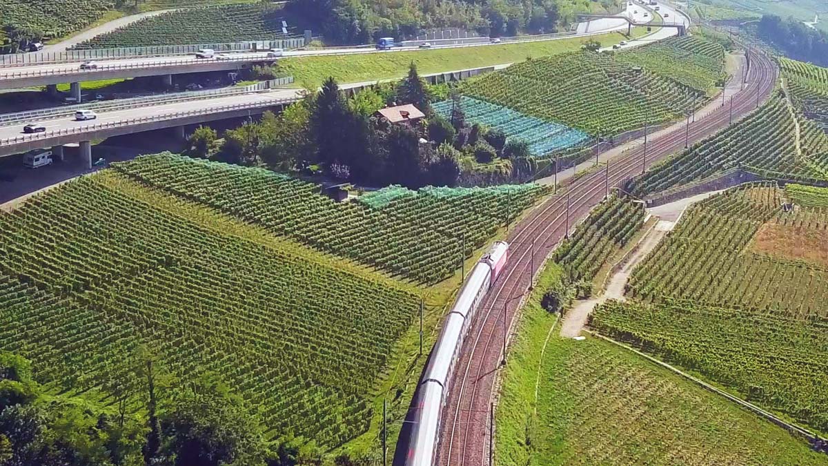 Train and vineyards, Lake Geneva